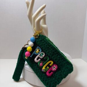 Green Crochet Wristlet with Colorful Beads